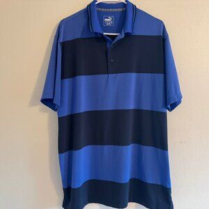 Puma Golf Polo Shirt Blue Black Striped Short Sleeve Size XL